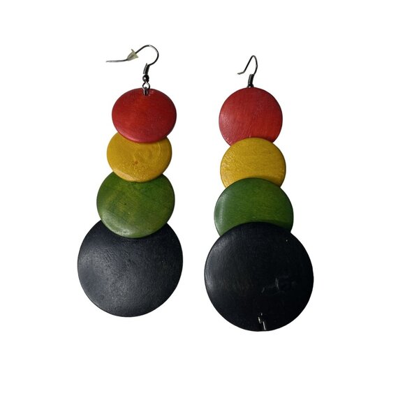Wooden Circle Drop Earrings Rasta Inspired Boho Drop u - Picture 1 of 6